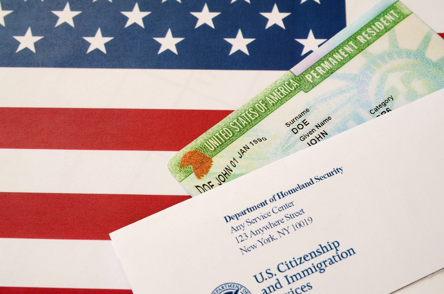 Green Card with US flag