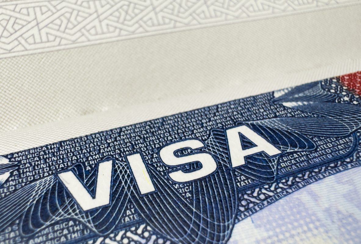 Closeup of a U.S. visa document.