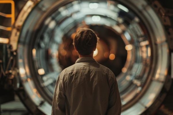Astrophysicist standing in a laboratory.