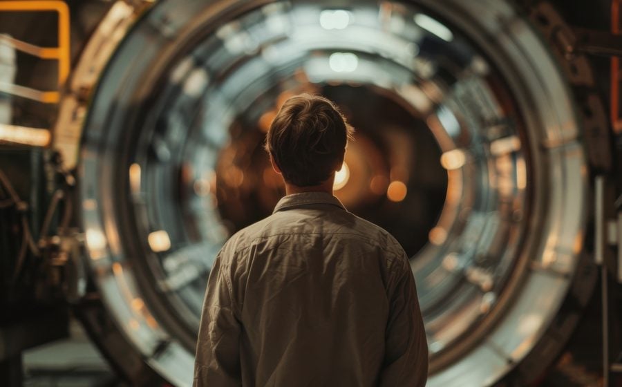 Astrophysicist standing in a laboratory.