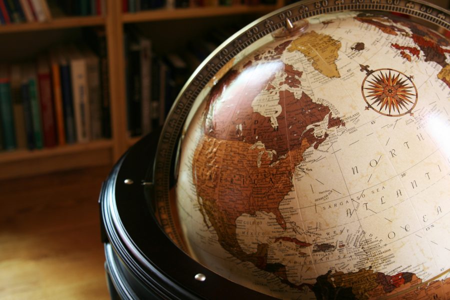 A globe turned to show the Western Hemisphere.
