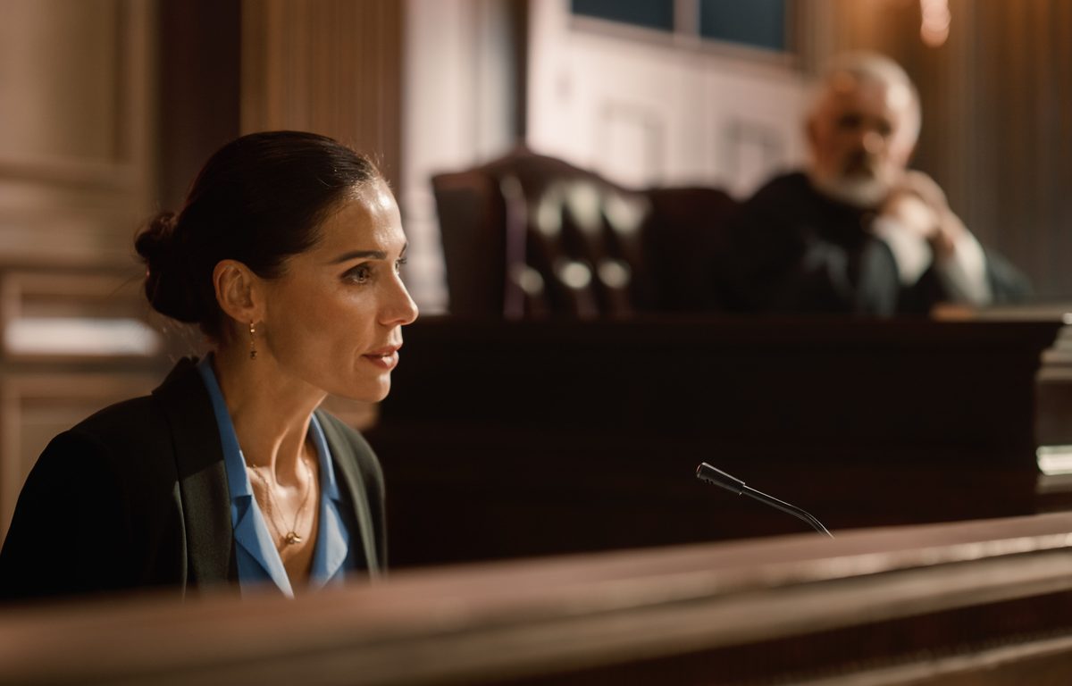 Witness testifying in court.
