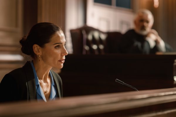 Witness testifying in court.